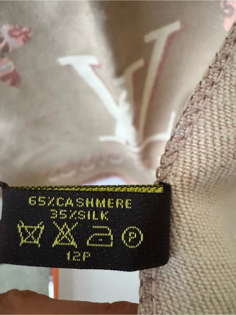 Louis Vuitton Beige & Pink Logo Cashmere Scarf